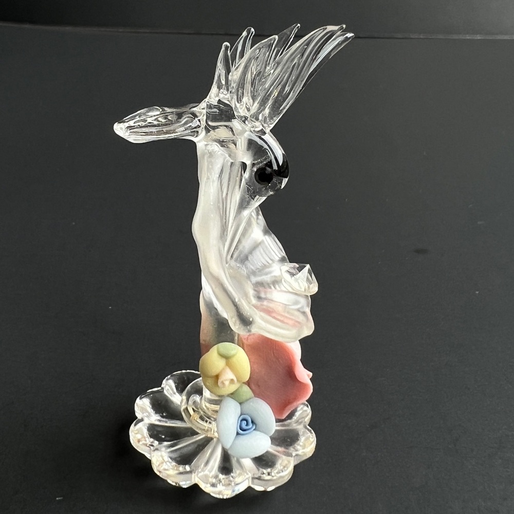 Vintage very rare hummingbird nectar sipping crystal figurine